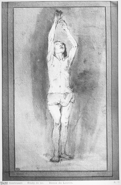 Young Boy with a Loincloth, Both Hands Hanged on a Small Bar by Rembrandt van Rijn